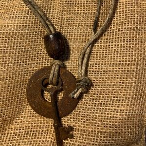 Industrial hardware necklace with wooden bead